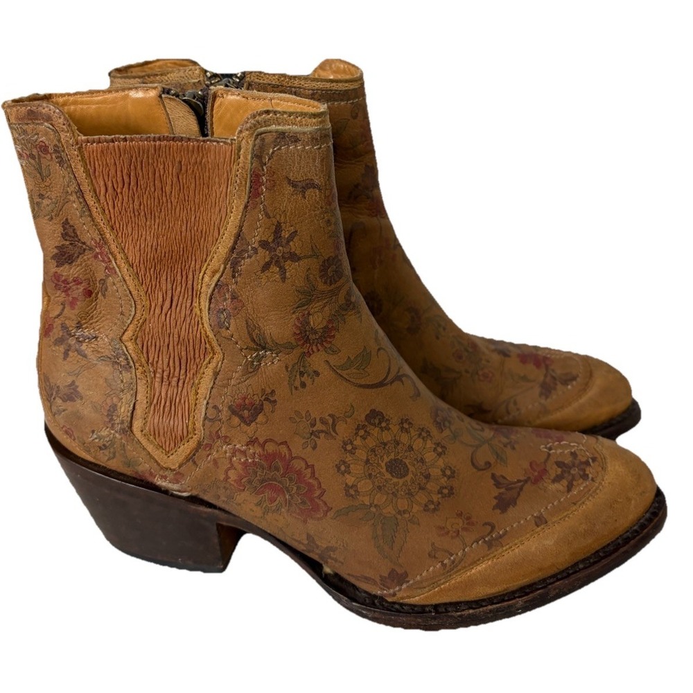 Lucchese Womens Gia Leather Bootie Western Floral Cottage Boho Brown Prairie 6.5